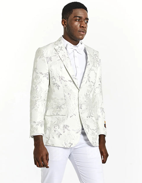 White Prom Suit - White Prom Tuxedo Suits - White Wedding Tuxedo Blazer White and Silver Prom Dress
